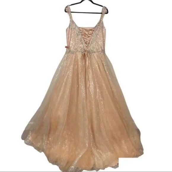Mac Duggal 65037 Peach Sequin & Bead Corset Back Plus Size Formal Gown 14W NWT - Picture 4 of 7
